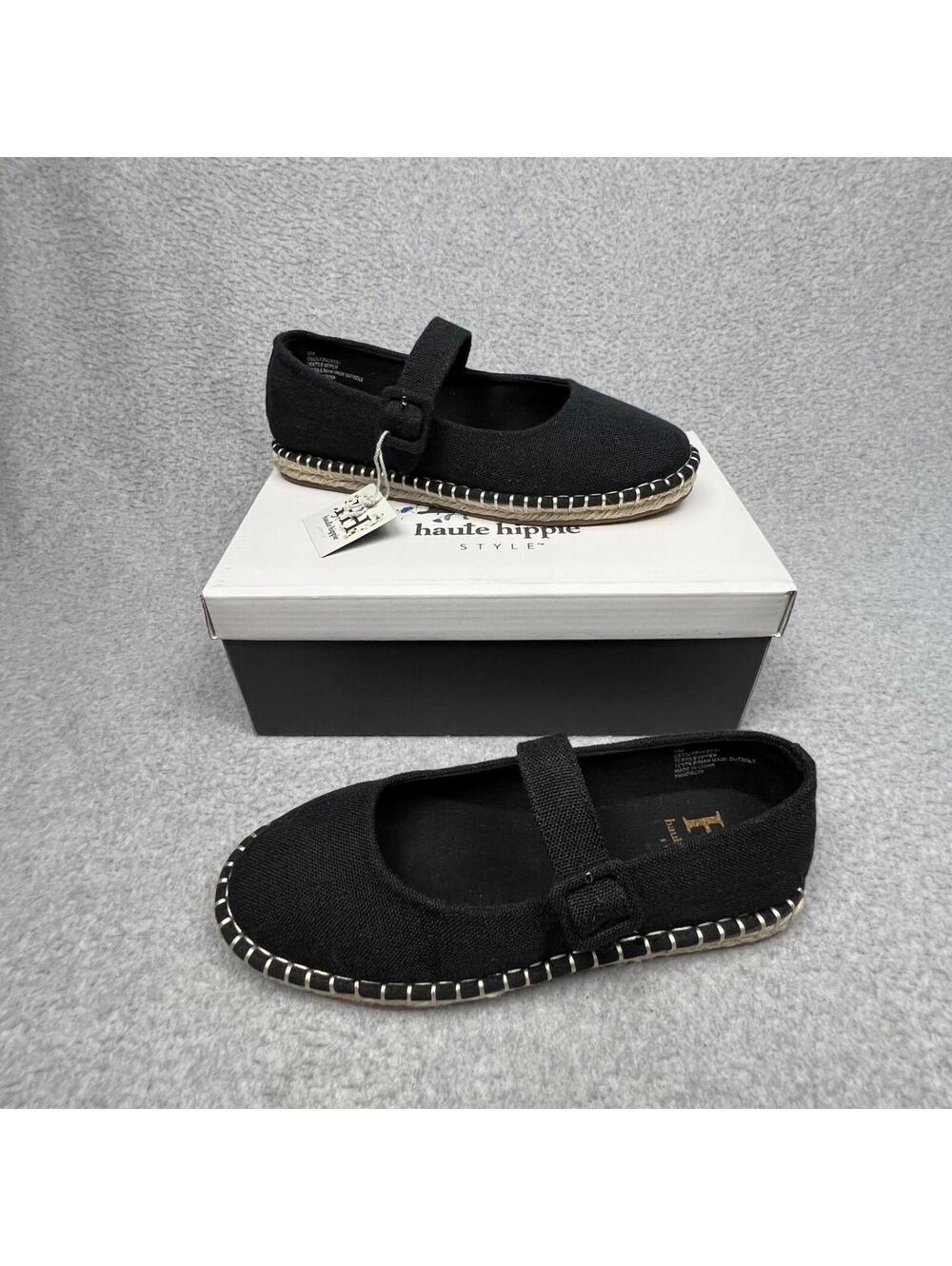 Haute Hippie Womens 9 Black Canvas Espadrilles Boho Prairie Folk Chic Shoes